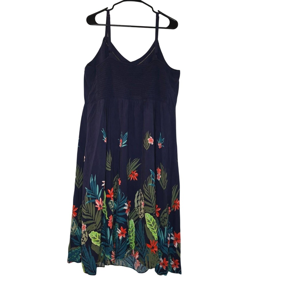 Old Navy Navy Tropical Empire Midi Dress Floral Smocked Back V-Neck, Festival